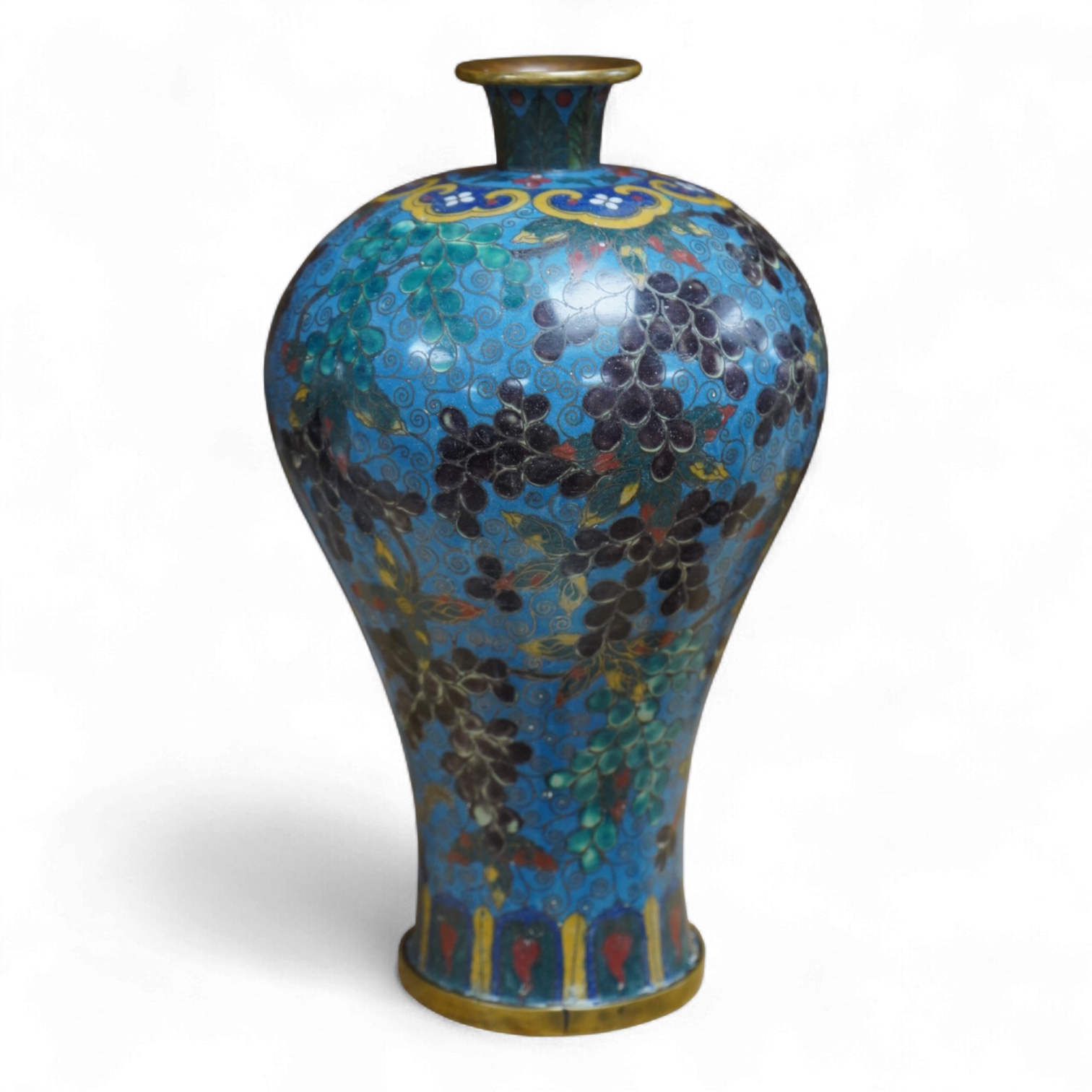 A late 19th / early 20th century Chinese cloisonné enamel 'Squirrel and vine' meiping, 27cm